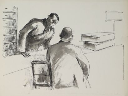 null René-Georges Hermann, known as HERMANN-PAUL (1864-1940). 

Men at the counter.

Ink...