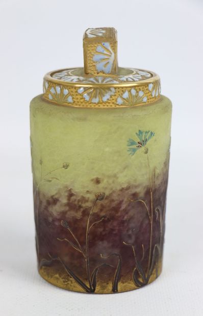 null DAUM, NANCY. 

Acid-etched multi-layered glass bottle, decorated with cornflowers,...