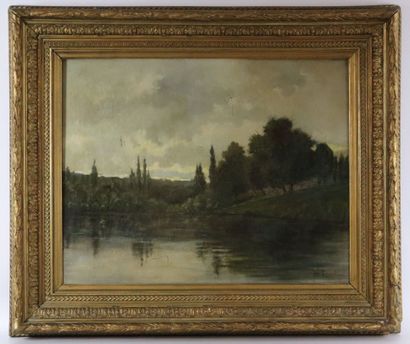 null Jean BERNARD-DOUTRELANDT (1908-1994).

Paysage de lac. 

Huile sur toile, signée...