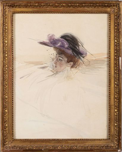 null 
Giovanni BOLDINI (1842-1931).

Portrait of Madame d'Aurillac.

Watercolor on...