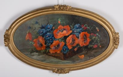 null Rolf GERARD (1909 - 2011).

Coquelicots et bleuets dans un panier.

Huile sur...