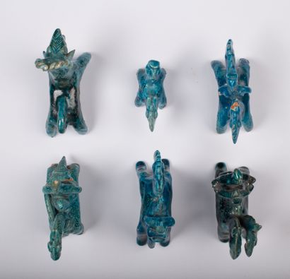 null IRAN or AFGHANISTAN.

Set of six turquoise-glazed ceramic horses and riders...