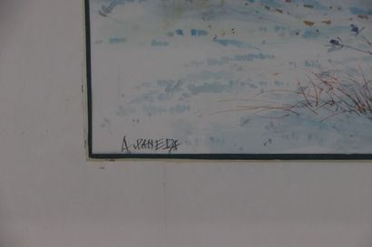 null Antoine PANEDA (1929). 

Hiver à Meauce. 

Aquarelle, signée en bas à gauche....