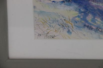 null Antoine PANEDA (1929). 

Un hiver lumineux. 

Aquarelle, signée en bas à gauche....