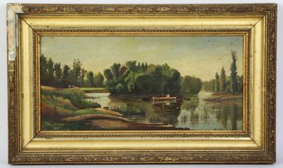 null Gustave LEROY (XIXème-XXème siècle).

Paysage lacustre avec embarcation.

Huile...