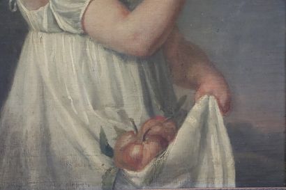  Ecole française du XIXème siècle. 
Portrait d'enfant à la pomme. 
Huile sur toile....