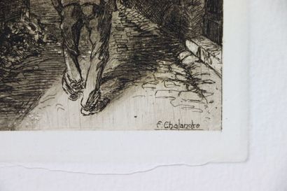  Fernand CHALANDRE (1879-1924). 
Sept estampes figurant des vues de Nevers: 
- rue...