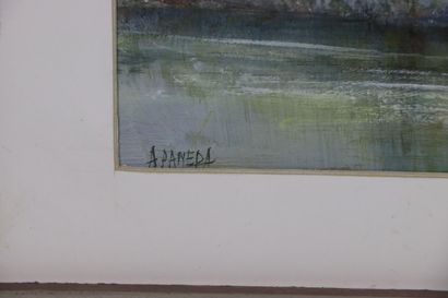 null Antoine PANEDA (1929). 

Hiver au canal de Challuy. 

Aquarelle, signée en bas...