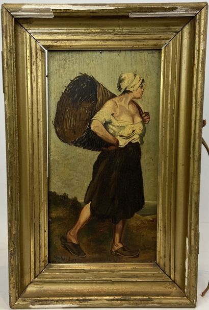 null Gustave LEROY (XIXème-XXème siècle).

Femme au panier d'osier.

Huile sur panneau,...