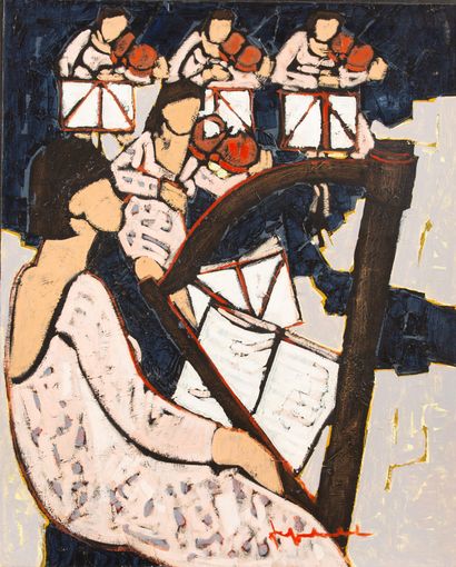 null Jef FRIBOULET (1919-2003).

Le concert. ou la harpe.

Huile sur toile, signée...