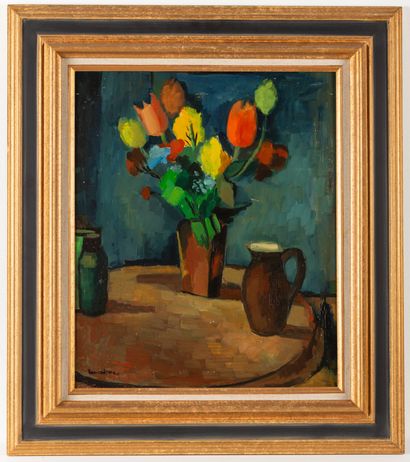 null André LEMAITRE (1909-1995).

Tulipes, 1951.

Huile sur panneau, signée en bas...