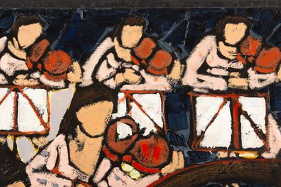 null Jef FRIBOULET (1919-2003).

Le concert. ou la harpe.

Huile sur toile, signée...