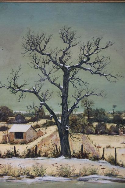 null Albert DRACHKOVITCH-THOMAS (né en 1928).

Le vieil arbre en hiver.

Tempera...