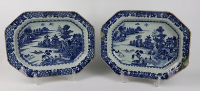 null CHINE.

Paire de plats en porcelaine à décor en camaïeu bleu de pagodes.

XVIIIème...