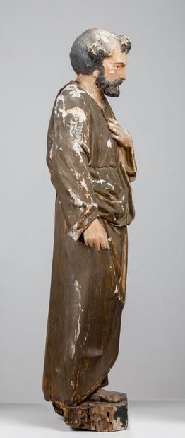 null Saint personnage en bois sculpté polychrome.

XVIIIème siècle.

La polychromie...
