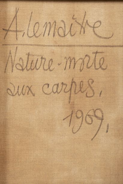 null André LEMAITRE (1909-1995).

Nature morte aux carpes, 1969.

Huile sur toile,...