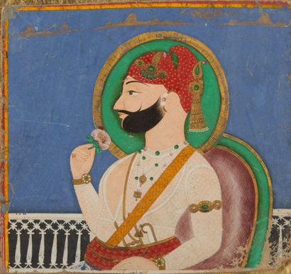 null INDE. 

Portrait d'un maharadjah.

Gouache sur papier, réhaussée à l'or.

H_22,6...