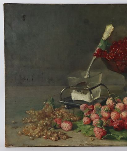 null Paul Louis MARTIN DES AMOIGNES (1850-1925).

Nature morte aux fruits rouges...