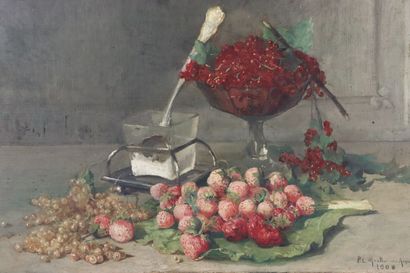 null Paul Louis MARTIN DES AMOIGNES (1850-1925).

Nature morte aux fruits rouges...
