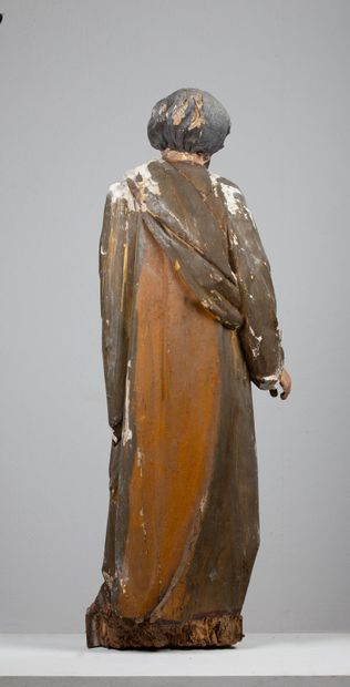 null Saint personnage en bois sculpté polychrome.

XVIIIème siècle.

La polychromie...