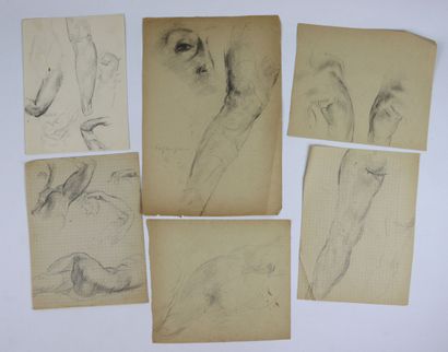 null Morgan RUSSELL (1886-1953).

Etudes de bras.

Ensemble de six dessins au fusain...