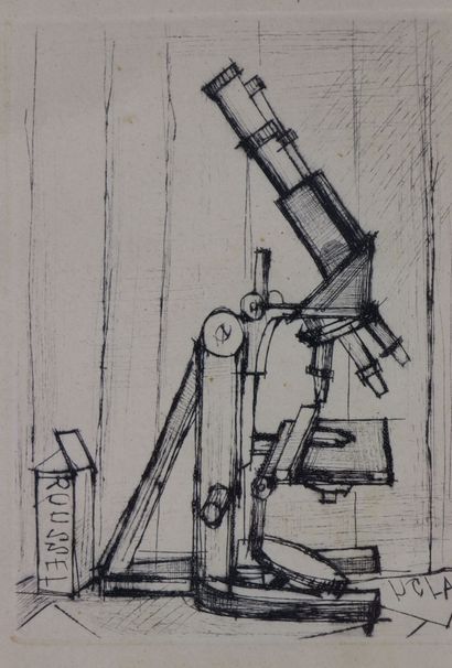 null Bernard BUFFET (1928-1999).

Le Microscope.

Gravure à la pointe sèche sur papier...