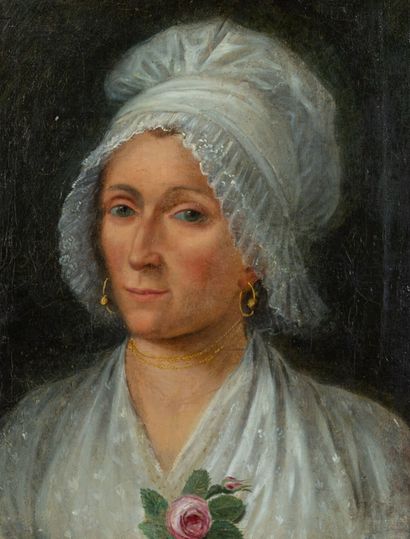 null Ecole française vers 1800.

Portrait de femme au fichu.

Huile sur toile, rentoilée.

H_39,5...