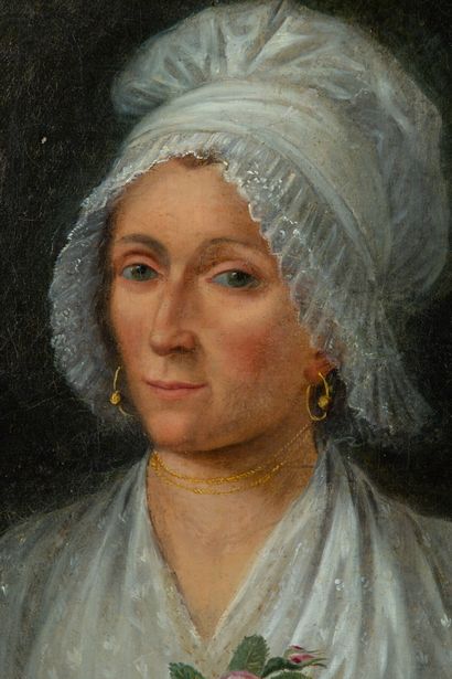 null Ecole française vers 1800.

Portrait de femme au fichu.

Huile sur toile, rentoilée.

H_39,5...