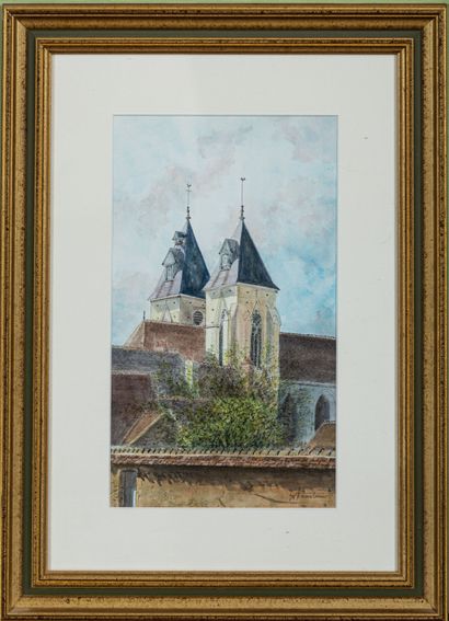 null Jean William HANOTEAU (1937). 

Varzy, l'église Saint Pierre.

Aquarelle, signée...