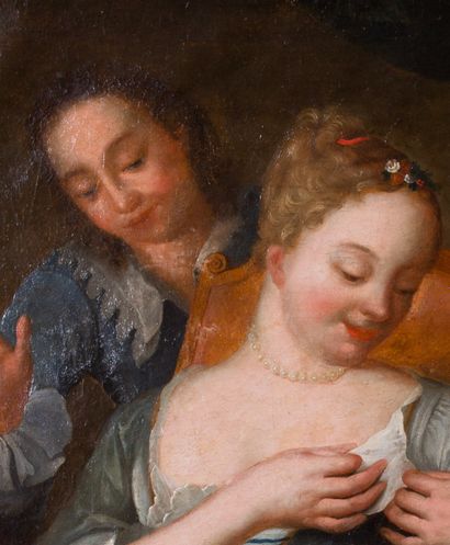  Ecole française du XVIIIème siècle. 
Jeune femme surprise. 
Huile sur toile. 
H_79.5...