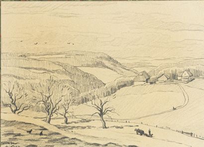 null Rex BARRAT (1914-1974).

La ferme de Poifond, à Varzy. 

Crayon et fusain sur...