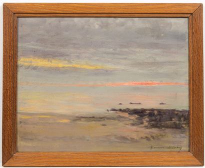 null François MOREAU (Fourchambault 1867 - ).

Coucher de soleil en bord de mer.

Huile...