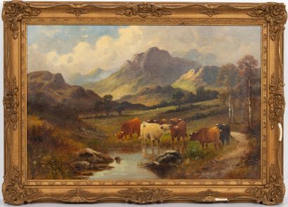 null Charles W. OSWALD (XIX-XX).

Vaches au ruisseau, en montagne. 

Huile sur toile,...