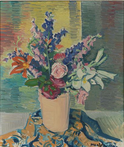 null Jean MONTCHOUGNY (1915-2008).

Bouquet de fleurs.

Huile sur toile, signée en...