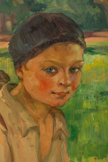 null Léonie HUMBERT-VIGNOT (1878-1960).

Portrait de garçon.

Huile sur panneau,...