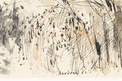 null Guy BARDONE (1927-2015).

Arbre et neige.

Encre et aquarelle sur papier, signée...