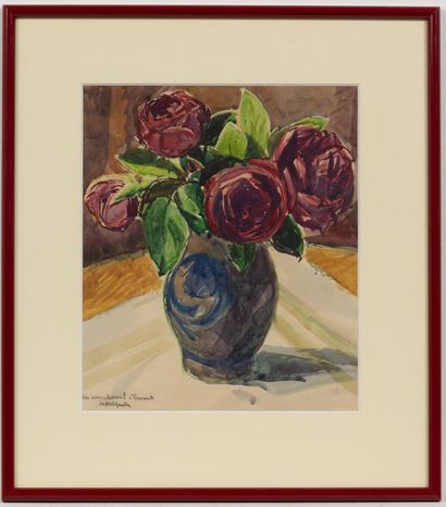 null André DESLIGNERES (1880-1968).

Bouquet de roses.

Aquarelle et gouache sur...
