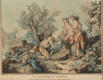 null C.L. JUBIER (XVIII), d'après Jean-Baptiste I HUET (1745-1811).

La bergère récompensée...