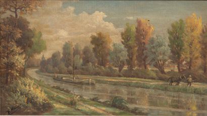 null Eugène MINAULT (1880-1952).

Scène de halage sur le canal latéral à la Loire.

Huile...