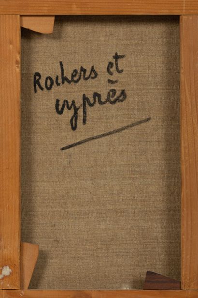 null André MARCHAND (1907-1997).

Rochers et cyprès.

Huile sur toile, signée en...