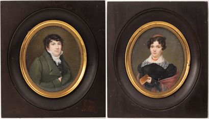 null Mme LEMAINIER.

Portraits de M. et Mme Guilhot, 5 août 1824.

Paire de miniatures,...