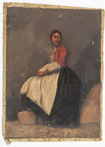 null Ecole sud-amércaine du XIXème siècle.

Portrait de femme assise.

Huile sur...