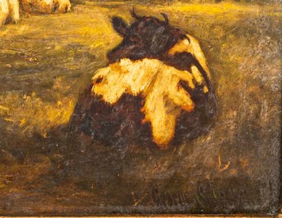 null George SMITH (1870-1934).

Paysage animé de vaches.

Deux petites huiles sur...