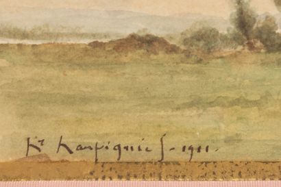 null Henri Joseph HARPIGNIES (1819-1916).

Le chemin.

Aquarelle sur papier, signée...