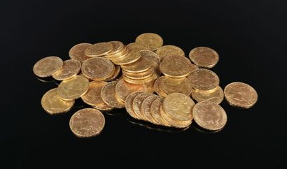 null 
Lot of 50 coins of 20 francs gold, Napoleon III, rooster, etc.




322,59 grams.




This...