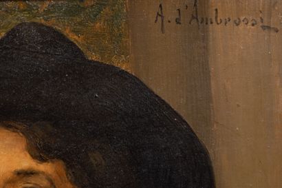 null Alexis D'AMBROSSI (XIX-XX).

Portrait d'homme au chapeau. 

Huile sur panneau,...