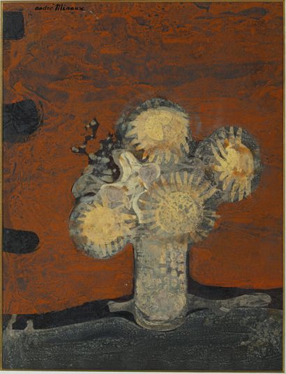 null André MINAUX (1929-1979).

Bouquet de tournesols.

Gouache sur papier, signée...
