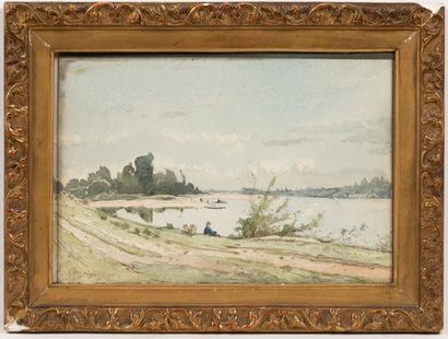 null Henri Joseph HARPIGNIES (1819-1916).

Promeneur en bord de Loire.

Aquarelle...