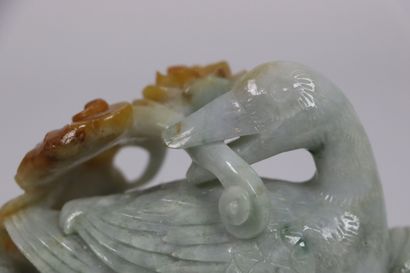 null CHINE.

Groupe en jade sculpté veiné de rouille figurant une canne et son caneton....