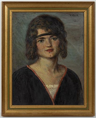null Arduido COLATO (1880-1954).

Portrait de femme.

Huile toile marouflée sur panneau,...